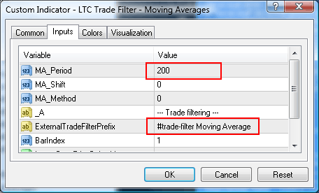 External filter indicator settings changed