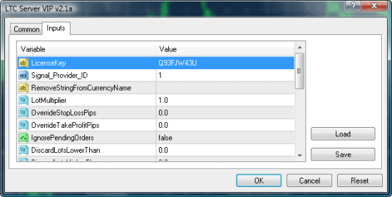 LTC VIP EA properties window inputs tab