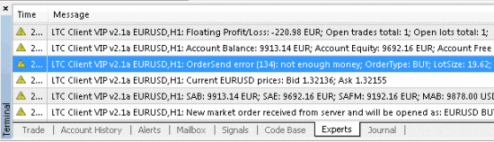 MT4 client ea insufficient funds not copied trade log messages