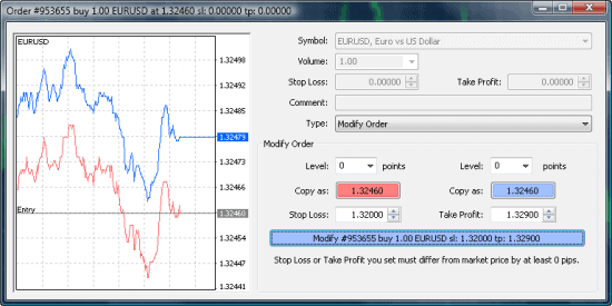 MT4 modify or delete order window