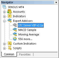 MT4 navigator window with LTC server ea