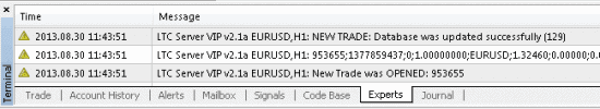 MT4 server ea messages in experts tab