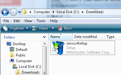 MT4 setup file downloaded to computer