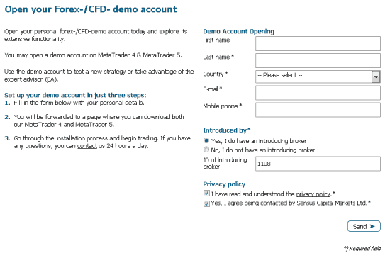 New demo account form sensus capital markets