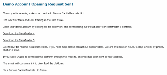 New demo account request sent sensus capital markets