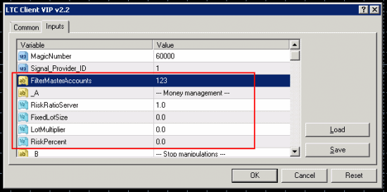 LTC 1st Client EA settings