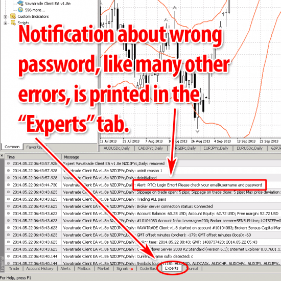 Experts tab logs error messages
