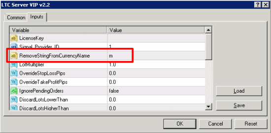 LTC Server EA settings to control symbol suffix