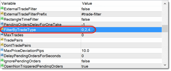 LTC Client EA is set to copy only BUY market and pending orders by using FilterByTradeType option.