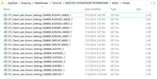 Last known LTC EA settings saved to files that can be loaded anytime later.