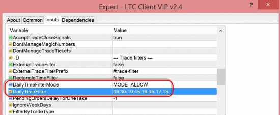 New option DailyTimeFilter in the LTC Client EA