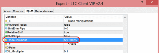 New option TradeComment in the LTC Client EA