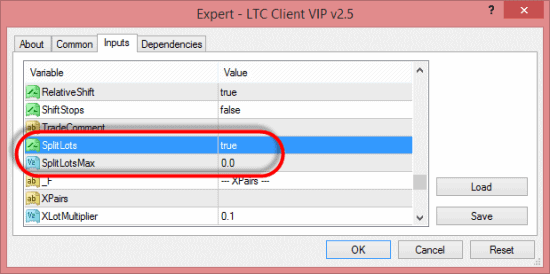 LTC v2.5 allows to split lot size in multiple trades