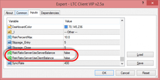 LTC allows to control EA behavior to calculate lot size using balance or equity.