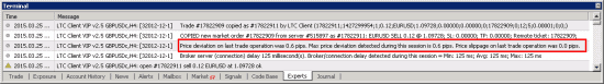 Local Trade Copier reports price deviation and slippage on copied trades.