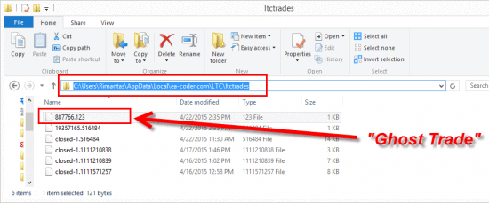 A Ghost Trade in the Working Directory of the Local Trade Copier software.