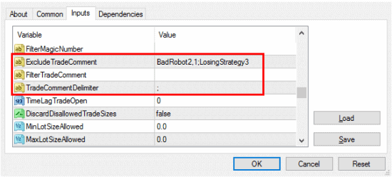 MT4 copier set to exclude trades by multiple comments