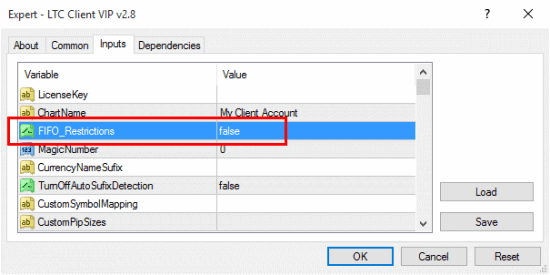 Client EA parameter to control whether it is running on account with FIFO restrictions or not.