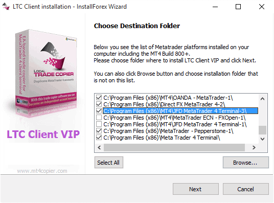 Choosing several MT4 instances to install LTC Client EA to