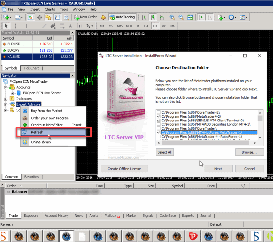 Choosing installation destination folder where LTC Server EA must be installed. Refresh Navigator after installation complete.
