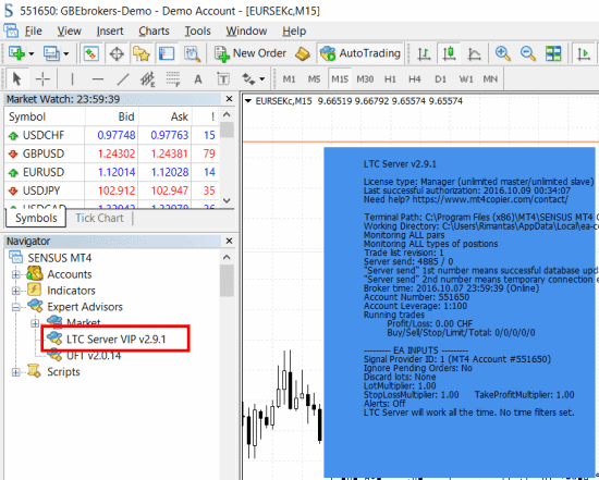 Local Trade Copier Server EA in Navigator window