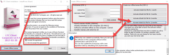 Offline License Key (OLK) created for the Local Trade Copier. This LTC activation will not need online authorization for 12 months now.