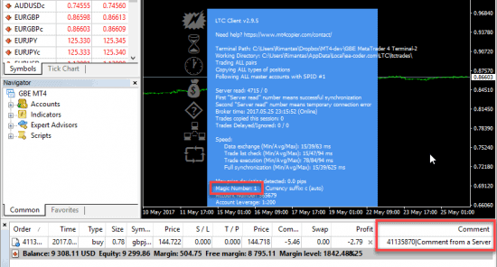 Copied Forex trade includes trade comments from the Master account