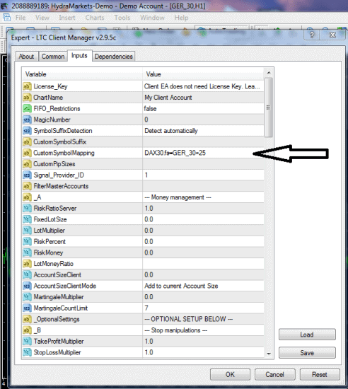 Client EA settings for CustomSymbolMapping in MT4 Local Trade Copier