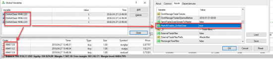 Marked trades which MT4 trade copier cannot close. Their SL/TP changes will still be updated by following the master account.