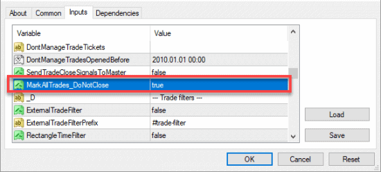 MarkAllTrades_DoNotClose parameter in the Client EA module of the MT4 Local Trade Copier