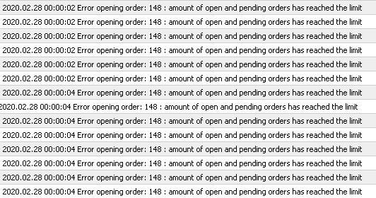 MT4 Error 148: The amount of open and pending orders has reached the limit