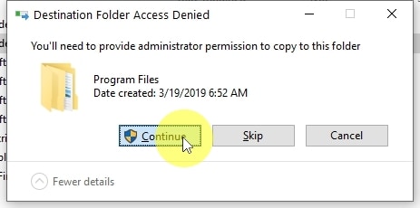  When creating a copy of the folder in the C:\Program Files folder, you need Administrator permissions. So you will most likely get a similar confirmation as in the picture above. I click CONTINUE to confirm that I give permission.