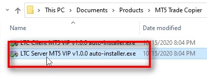  On the MT5 account, which you want to act as a master (sender), you need to install the Server EA component of the MT5 Trade Copier. To do that, you need to launch the setup file LTC Server MT5 VIP auto-installer.exe.