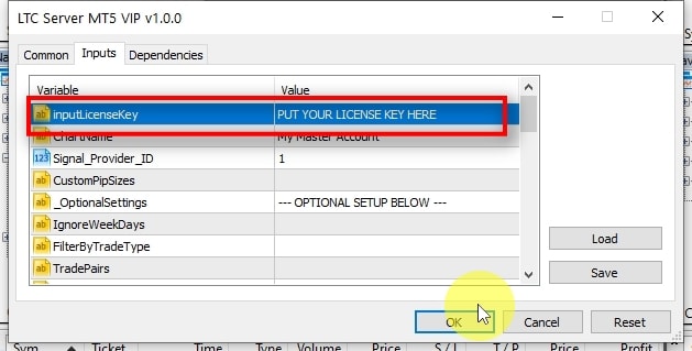  Once you start the Server EA, it will ask you for various configurations. I have built this software so that in 95% of cases, it will automatically adapt itself to mostly any MT5 terminal from any broker. It means that usually, you do not need to change any settings. Just input the license key that you've received after purchasing the MT5 Trade Copier into the INPUTS tab's corresponding field, and you are good to go. Click OK to start the EA. Once you get familiar with the software, your needs and desires will grow, then you can learn all the available functions and start using them. But for starters, you don't need most of them :-) 