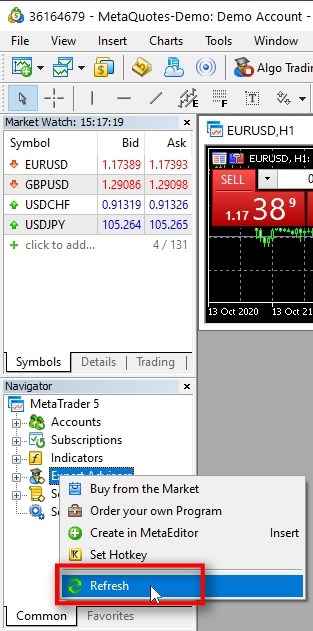  Once the installation is complete, switch to the MT5 terminal and refresh the Expert Advisors list in the NAVIGATOR window. It will make the newly installed MT5 Client EA to appear on the list. You can also refresh the list of Expert Advisors by restarting the MT5 terminal.
