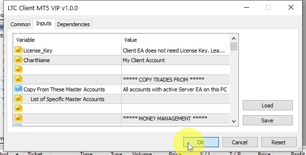  Once you start the Client EA, it will ask you for various configurations. As mentioned earlier, I have built this software so that in 95% of cases, it will automatically adapt itself to mostly any MT5 terminal from any broker. It means that usually, you do not need to change any settings. And for the Client EA you do NOT even need the license key. Just click OK to start the EA, and it should start working. Once you get familiar with the software and your need and desires will grow, you can learn all the available functions and start using them. But for starters, you don't need most of them :-) In some cases, you might need to set the custom symbol suffix or prefix if your broker is using EURUSDfx instead of EURUSD. You might need to set custom symbol mapping in such cases if the symbol for gold on the master is named GOLD, and on the client account, it is called XAUUSD. But all these custom settings are explained in other tutorials, and we keep just the basic simple stuff here :-)