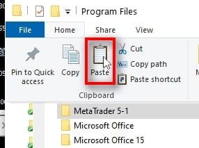  Next, I click on PASTE, and this will create a copy of the MetaTrader 5-1 folder, which will be my second MT5 terminal.