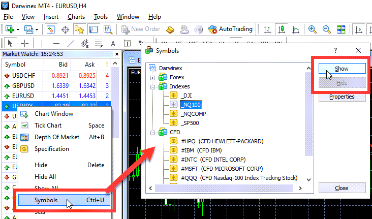 Symbols list on Metatrader 4