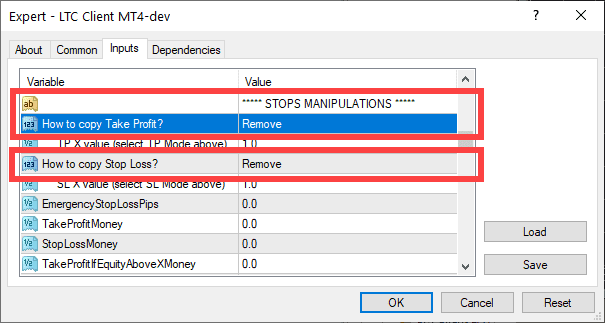 Removing stops from the trades in the Client EA