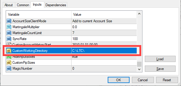 CustomWorkingDirectory function in the Client EA