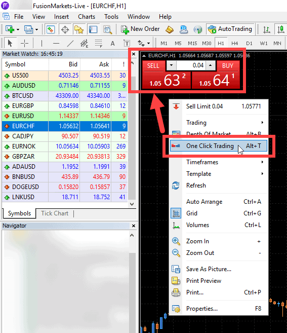 One-click trading tool on MT4
