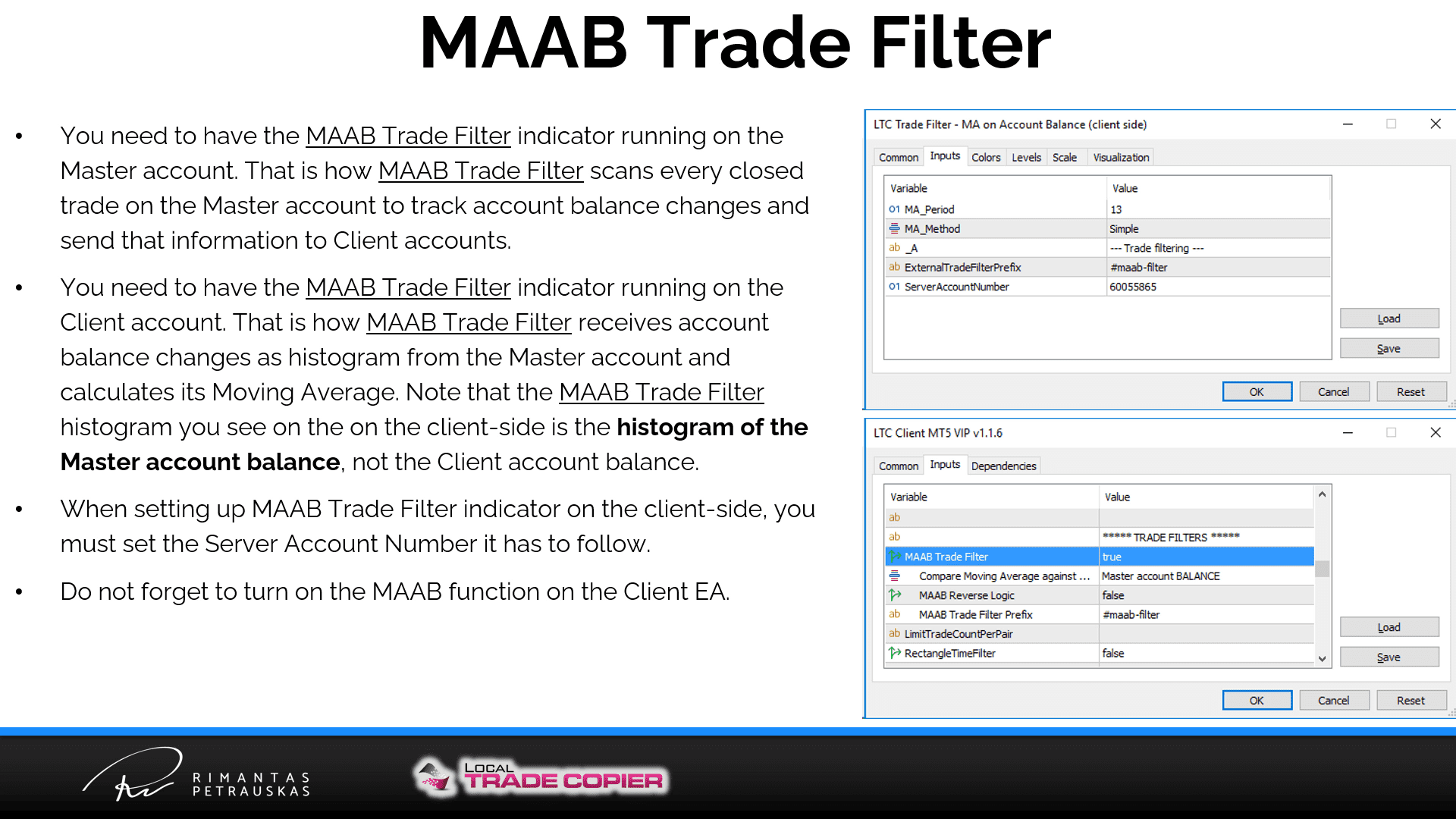 MAAB Trade Filter settings