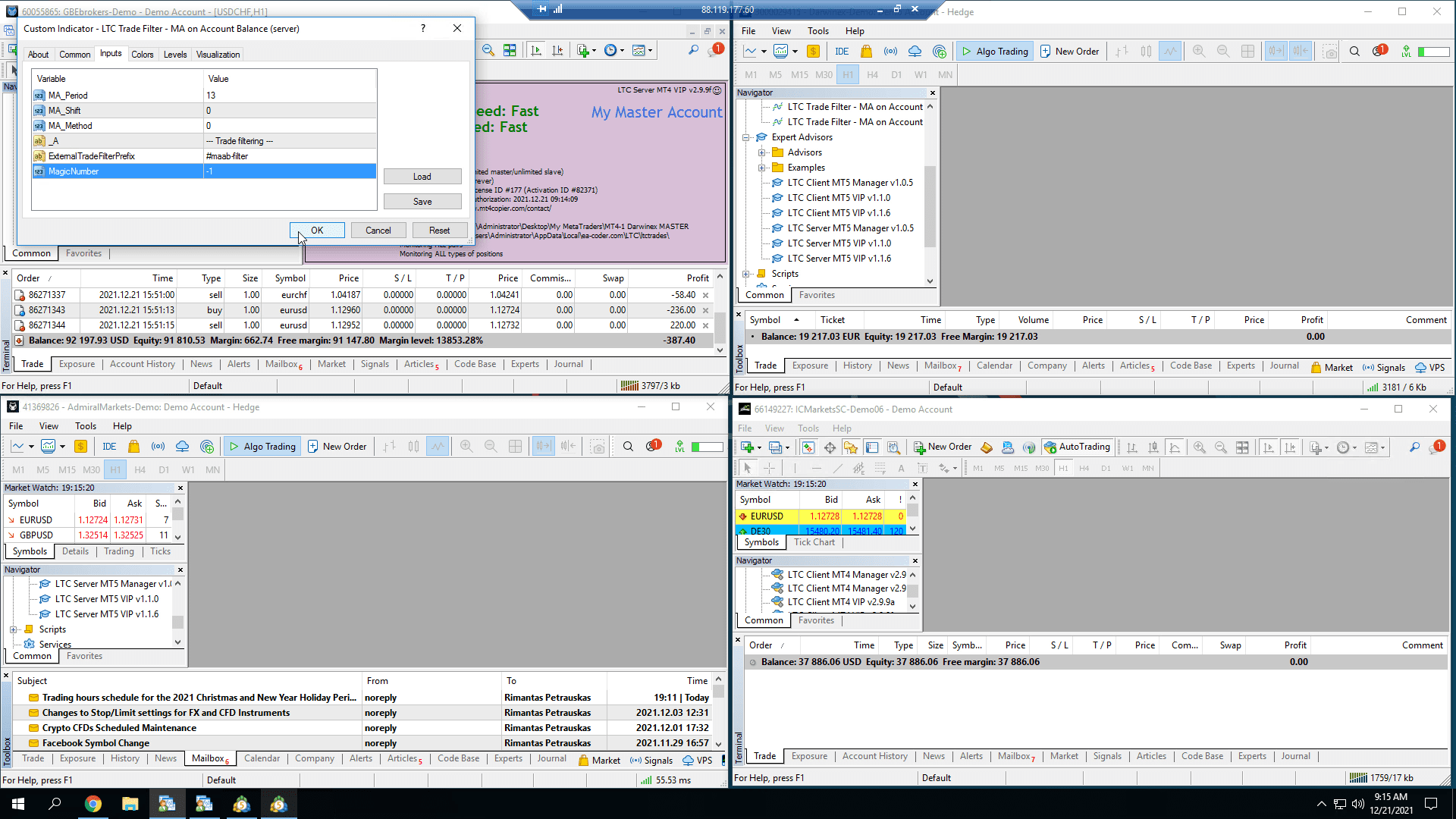 Configuring MAAB Trade Filter settings on the Master account