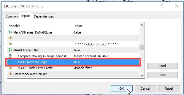 Enabling reverse logic for the MAAB Filter