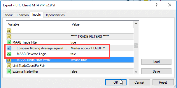 Enabling reverse logic for the MAAB Filter
