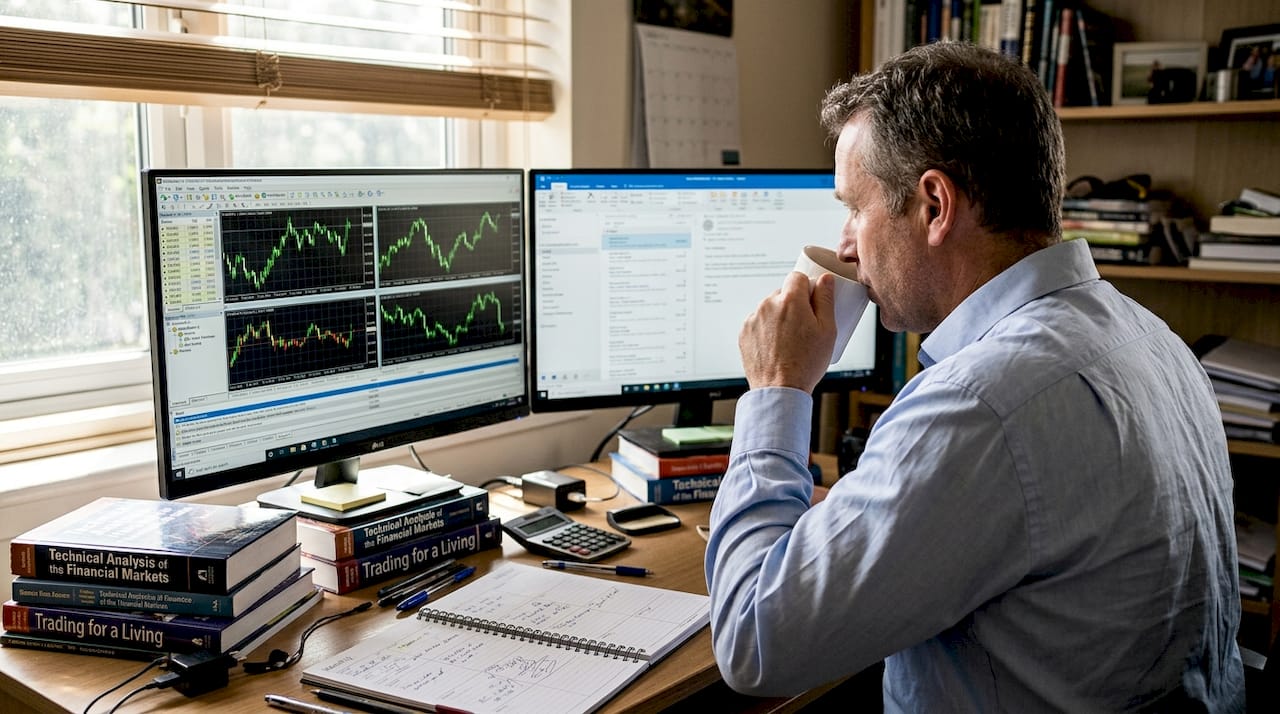 Person checking MetaTrader Forex charts at desk