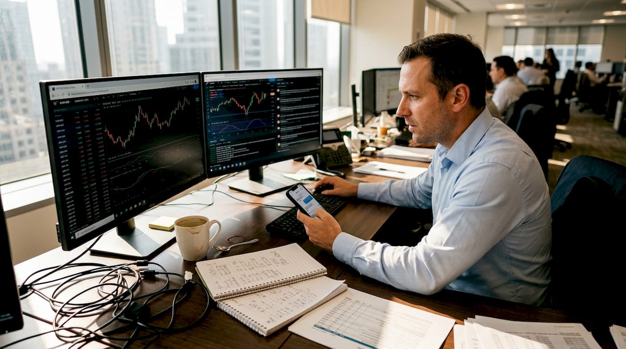 Forex manager monitoring multi-account trading setup