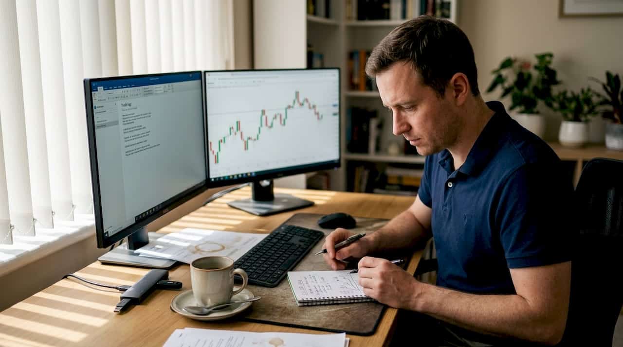 Forex trader at home office using automated setup