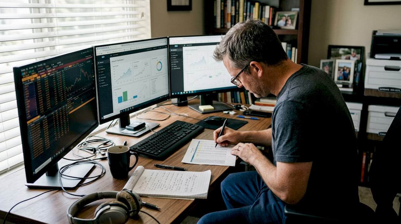 Person monitoring forex trades across accounts