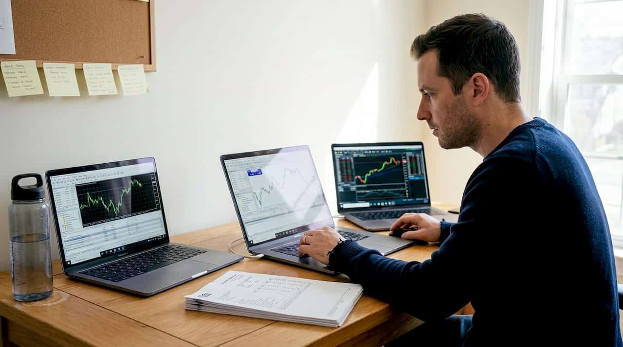 Trader managing trades on multiple platforms